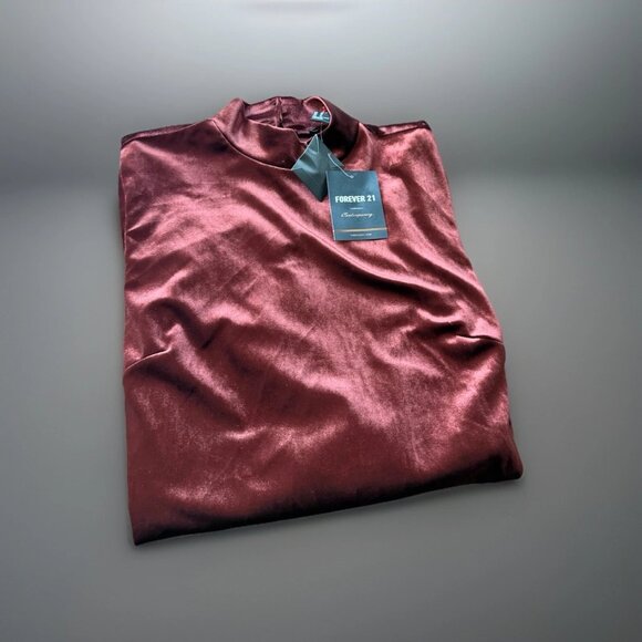 Forever 21 Maroon Mockneck Velour Button Back Bodysuit - Picture 1 of 3